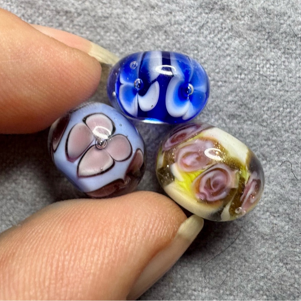 Hand Crafted Blue and Pink Glass Lampwork Bead Set for Jewelry Making